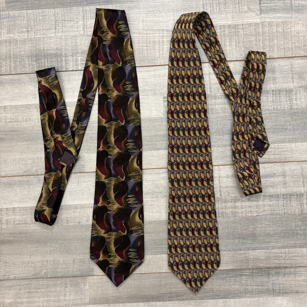 Jerry Garcia Ties Set of 2 Silk Duckworm Alarm Curves and Lines Abstract Mens